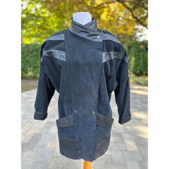 Vintage 80s Black Suede Leather Jacket StreetStyle StreetWear Alt Retro FlyGirl - Picture 2 of 10